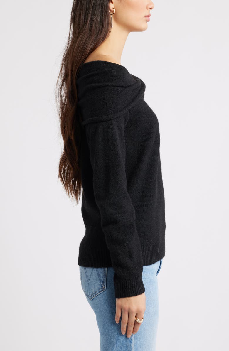 Open Edit Twisted Collar Sweater, Alternate, color, Black
