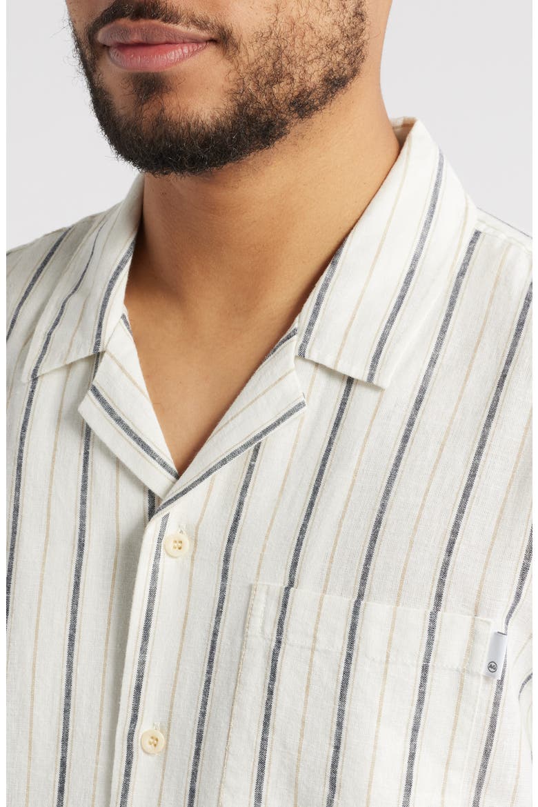 Foster Stripe Linen & Cotton Camp Shirt, Alternate, color, WHITE/GREY STRIPE