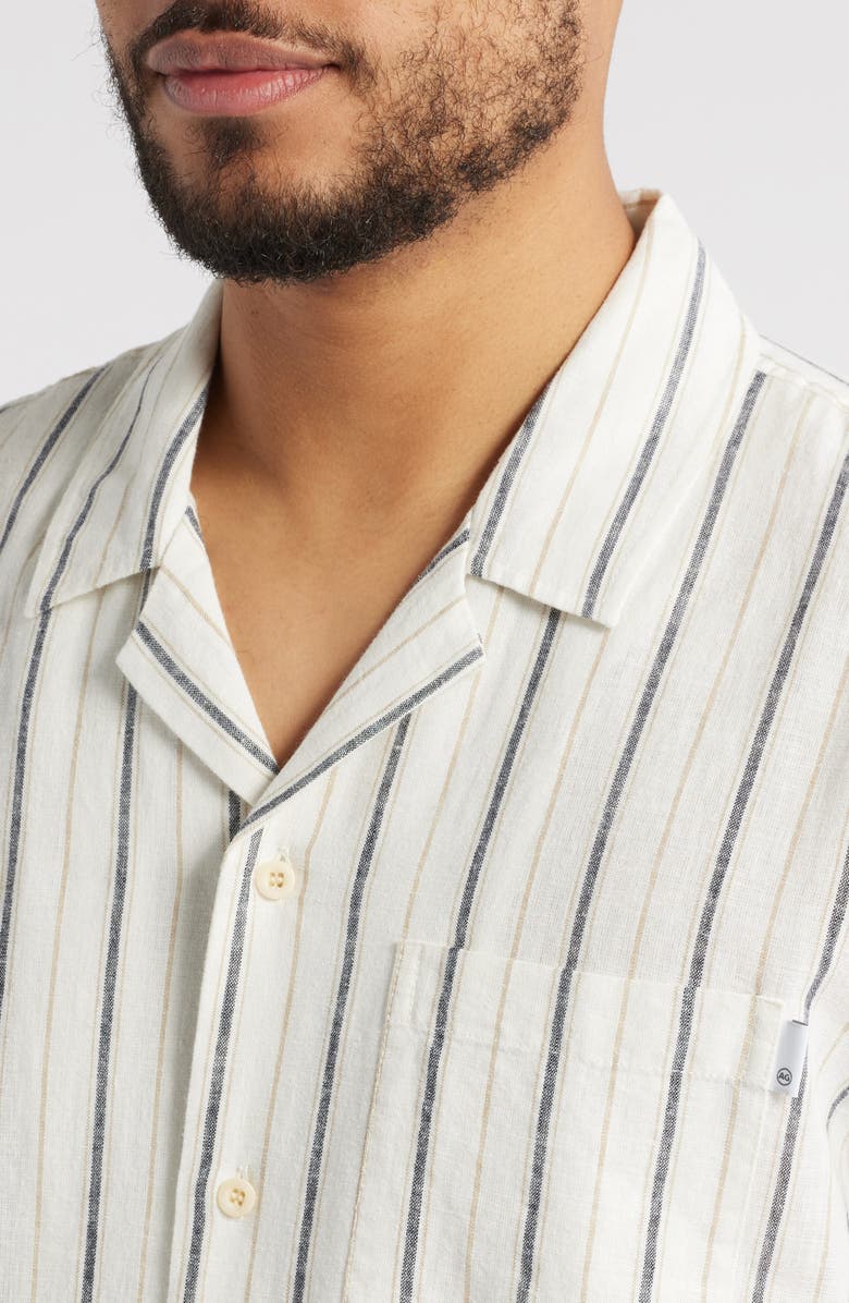 AG Foster Stripe Linen & Cotton Camp Shirt, Alternate, color, White/Grey Stripe