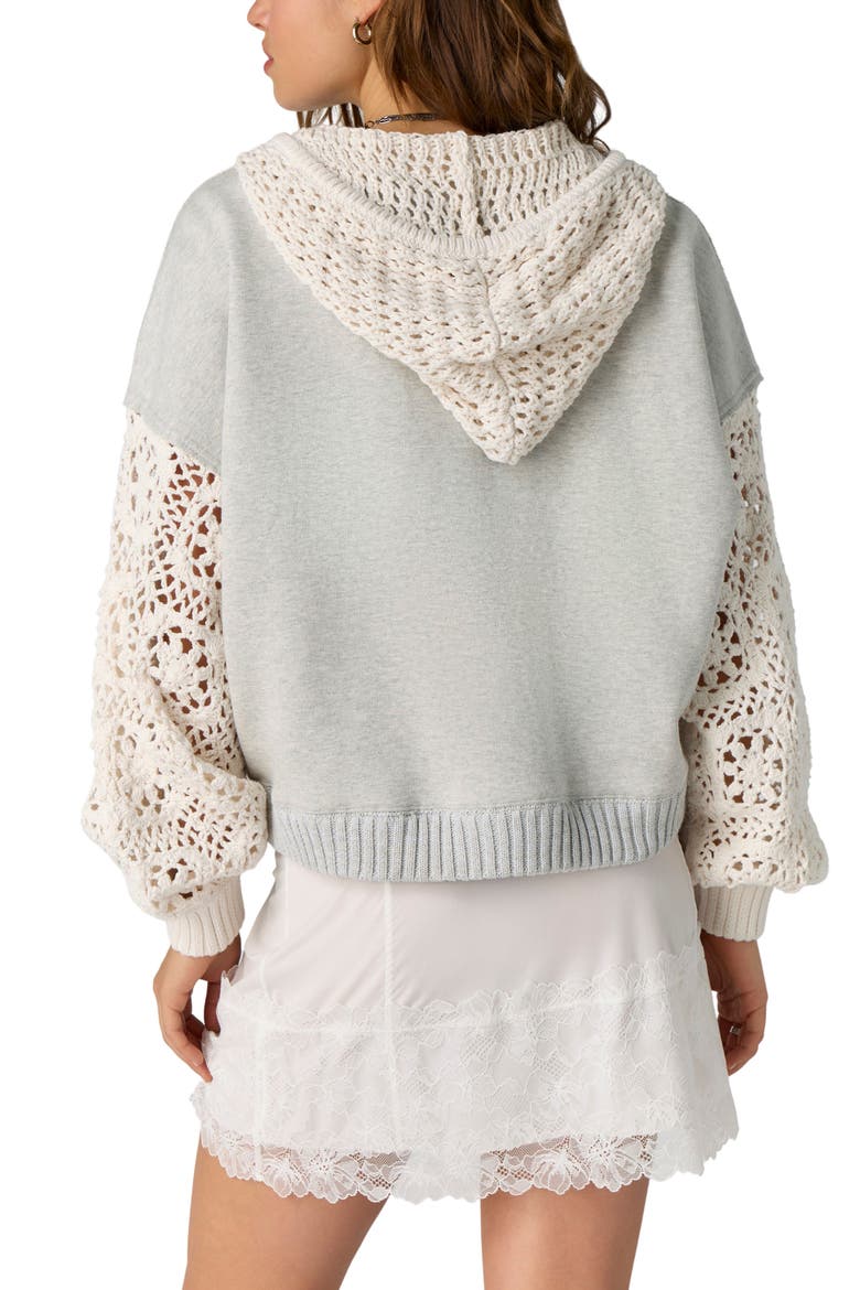 Laced In Crochet Sleeve Hoodie, Alternate, color, HEATHER GREY COMBO