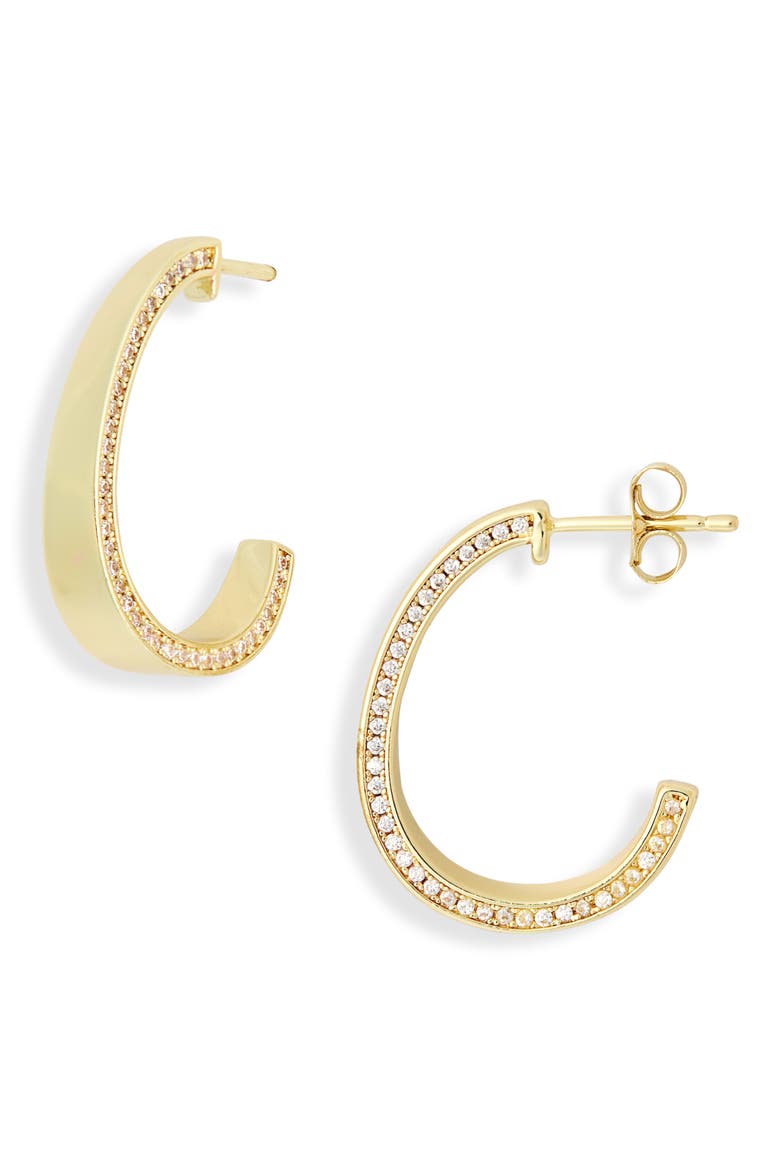 Cubic Zirconia Side Inset J Hoop Earrings, Main, color, CLEAR- GOLD