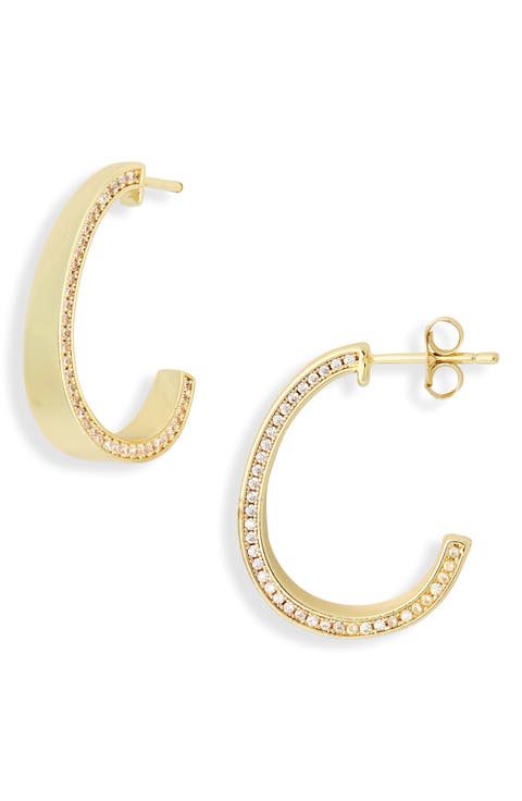 Cubic Zirconia Side Inset J Hoop Earrings