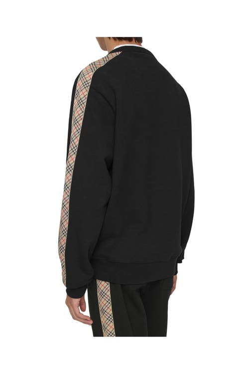Burberry Check Trim Cotton Sweatshirt In Black