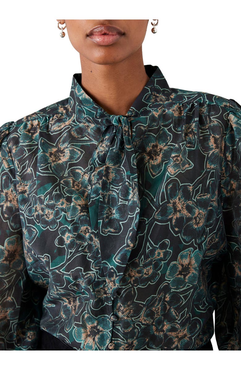 MINT VELVET Paisley Print Long Sleeve Tie-Neck Blouse, Alternate, color, Green