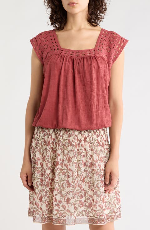 Open Stitch Square Neck Top