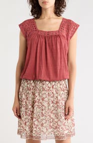 MAX STUDIO Open Stitch Square Neck Top