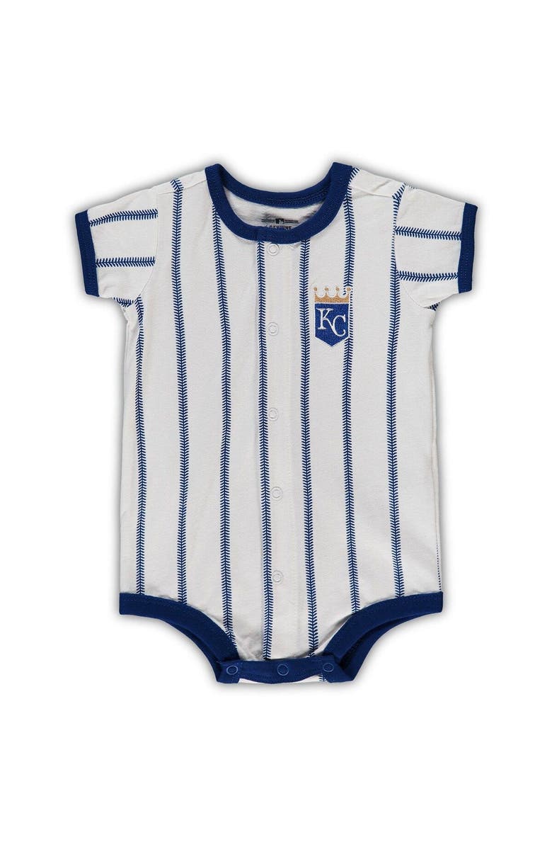Outerstuff Newborn White/Royal Kansas City Royals Power Hitter Short Sleeve Bodysuit, Main, color, White