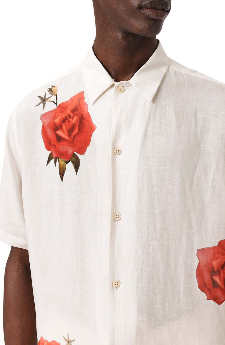 AllSaints Fazed Floral Button-Up Camp Shirt, Alternate, color, Ecru
