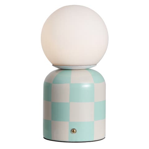 Zira Modern Checkerboard Ceramic Rechargeable Cordless Integrated Portable Dimmable with Frosted Globe Shade LED Table Lamp
