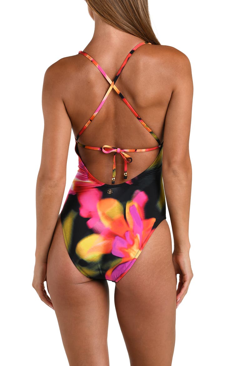 Floressence Plunge One-Piece Swimsuit, Alternate, color, BLACK MULTI