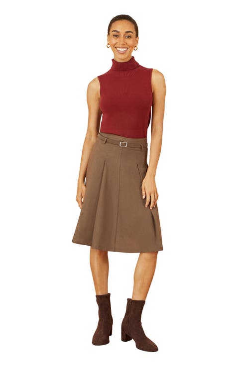 Pleated Midi Skirt With Belt