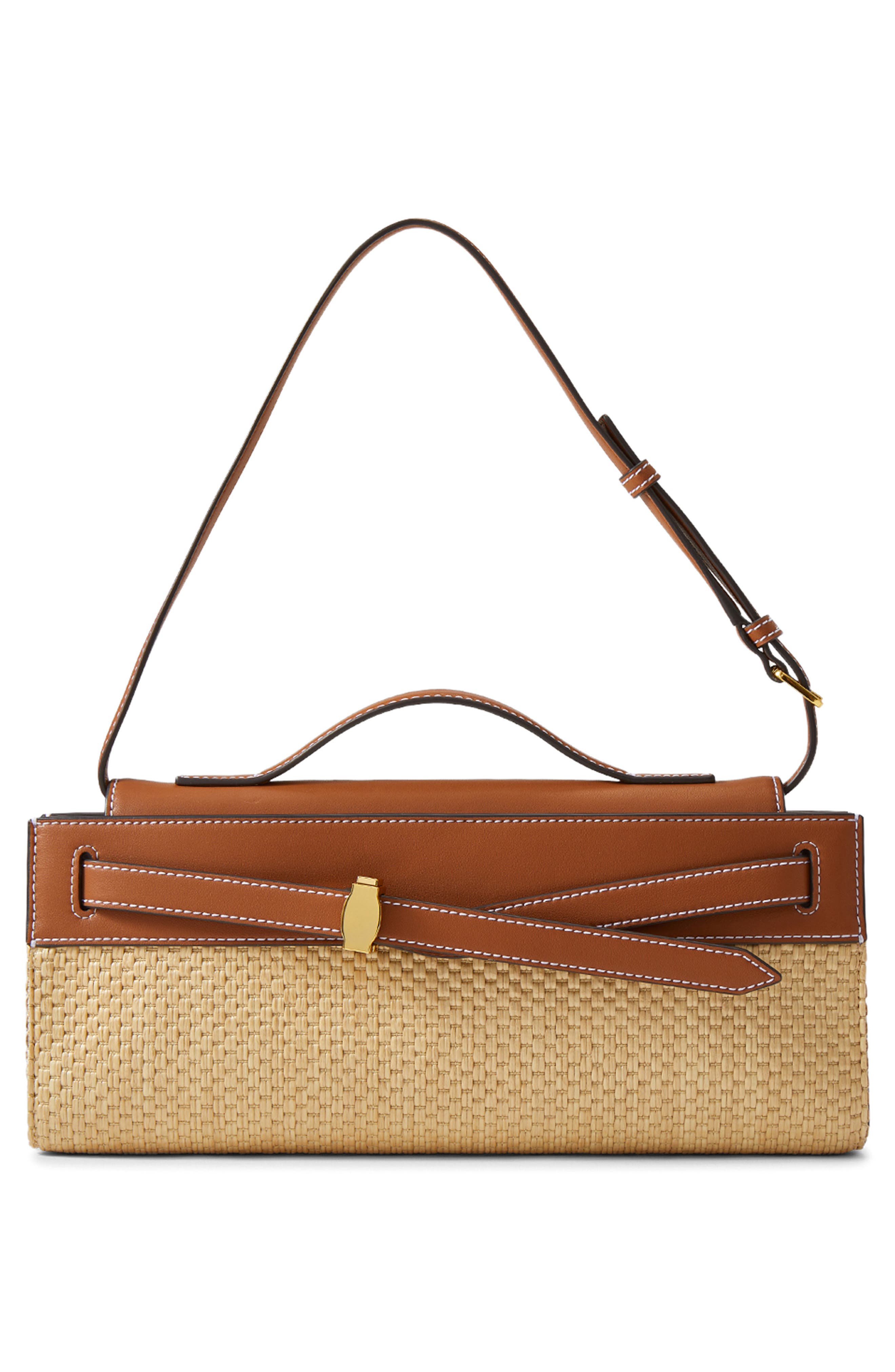 Veronica Beard Dash Leather & Raffia Clutch, Alternate, color, Hazelwood Natural
