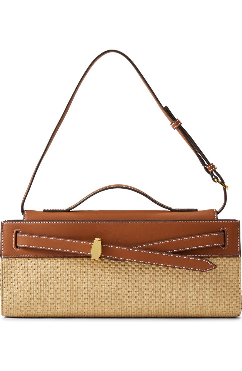 Veronica Beard Dash Leather & Raffia Clutch, Alternate, color, Hazelwood Natural