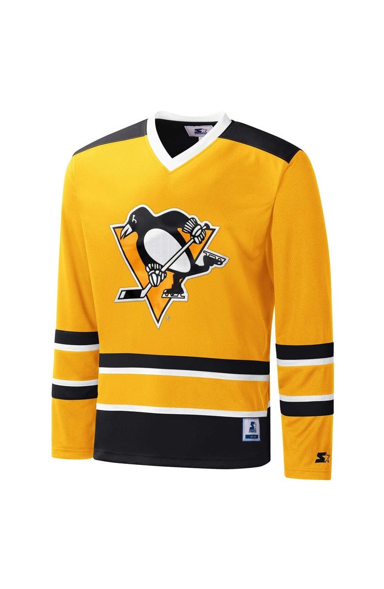 STARTER Men's Starter Gold/Black Pittsburgh Penguins Cross Check Jersey V-Neck Long Sleeve T-Shirt, Alternate, color, 