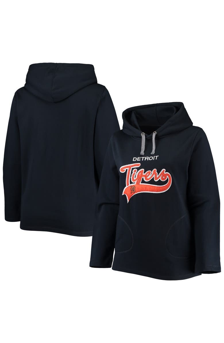 SOFT AS A GRAPE Women's Soft as a Grape Navy Detroit Tigers Plus Size Side Split Pullover Hoodie, Main, color, Navy