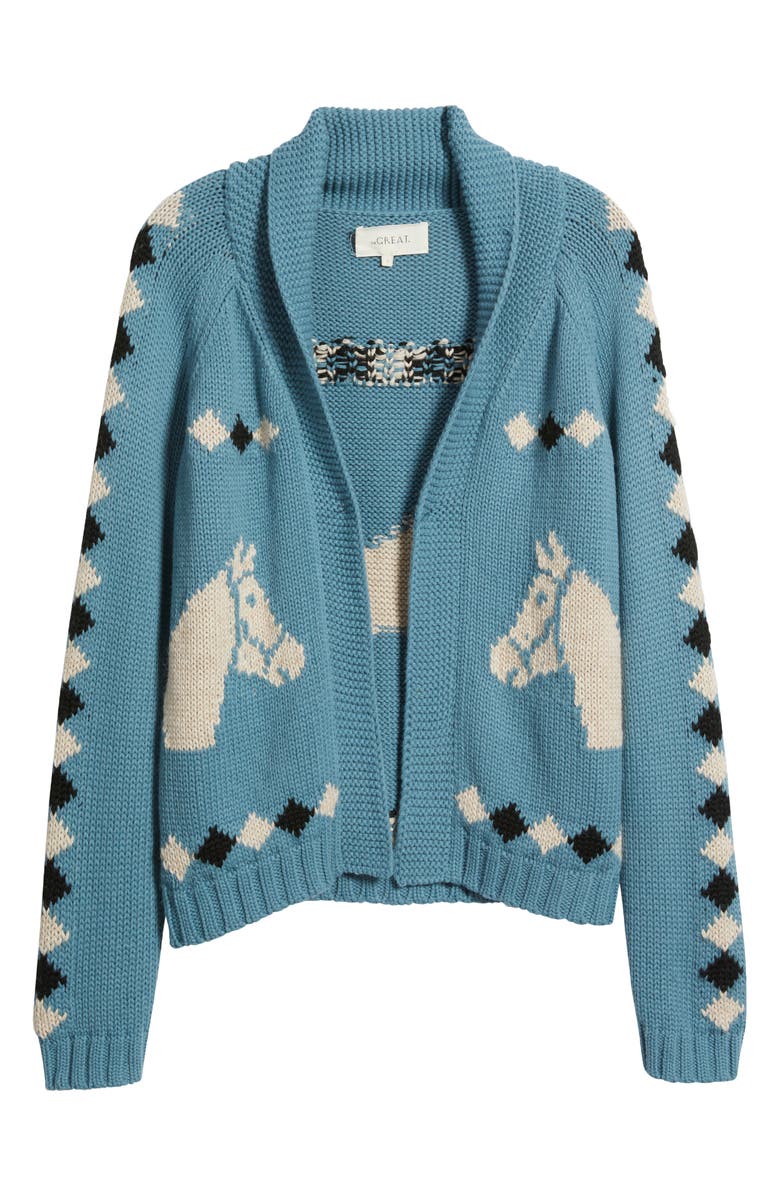 THE GREAT. Stable Lodge Jacquard Cardigan, Main, color, Blue Bell