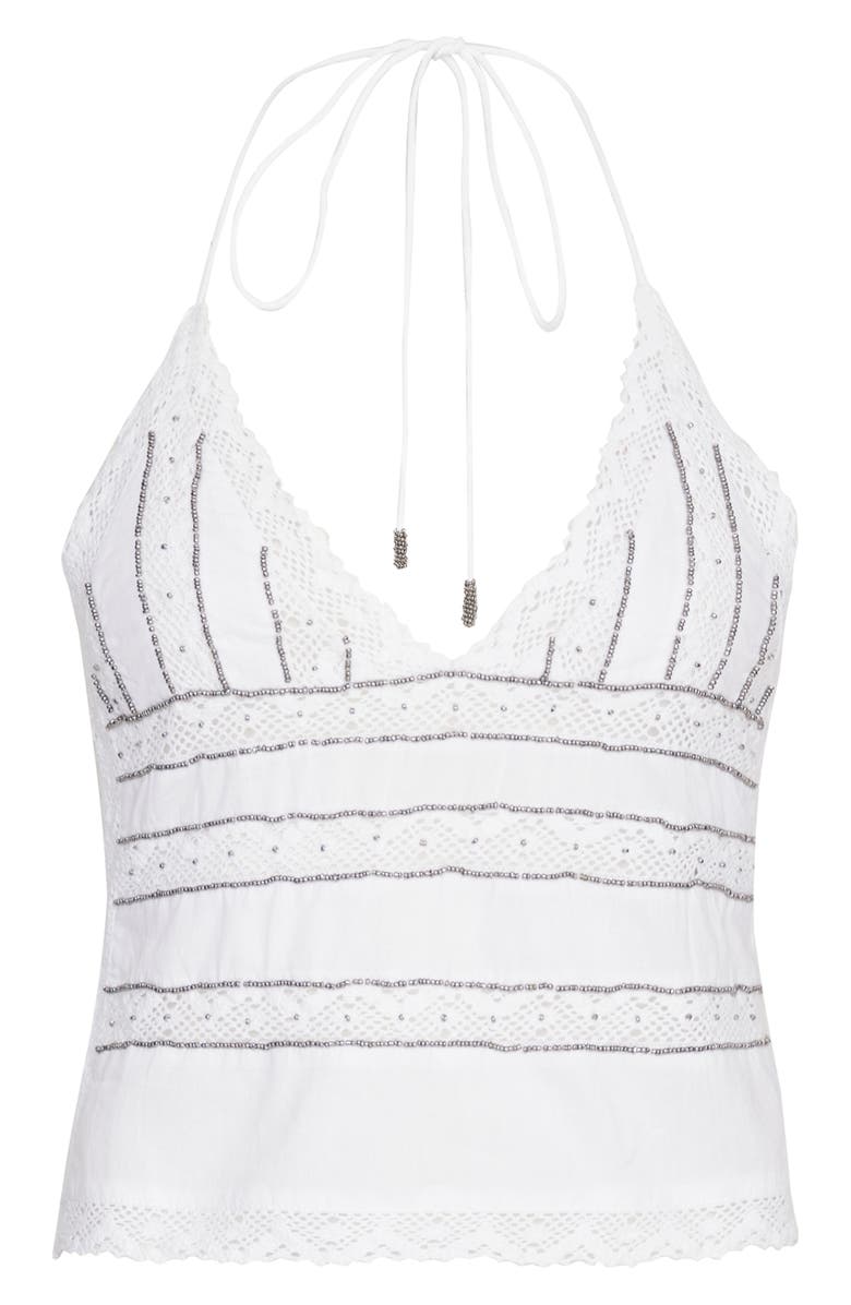 NASTY GAL Beaded Lace Trim Halter Top, Alternate, color, White