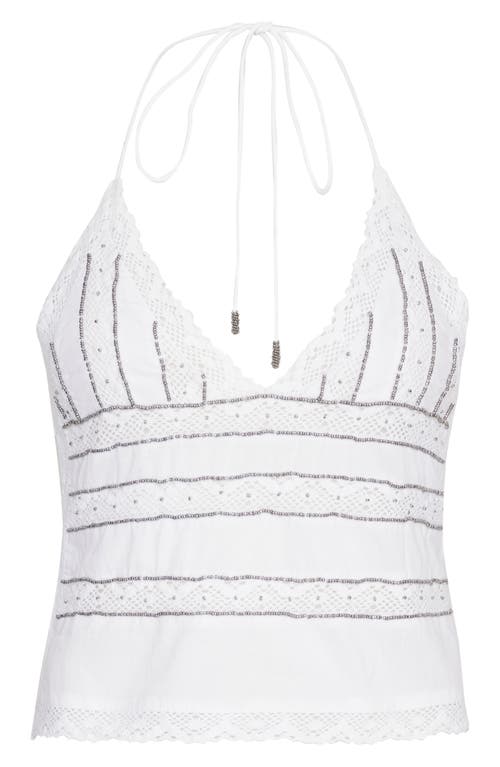 Nasty Gal Beaded Lace Trim Halter Top In White