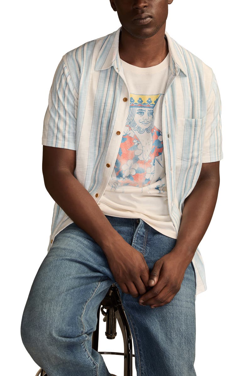 Lucky Brand Stripe Short Sleeve Cotton Blend Button-Up Shirt, Alternate, color, Sterling Blue Multi