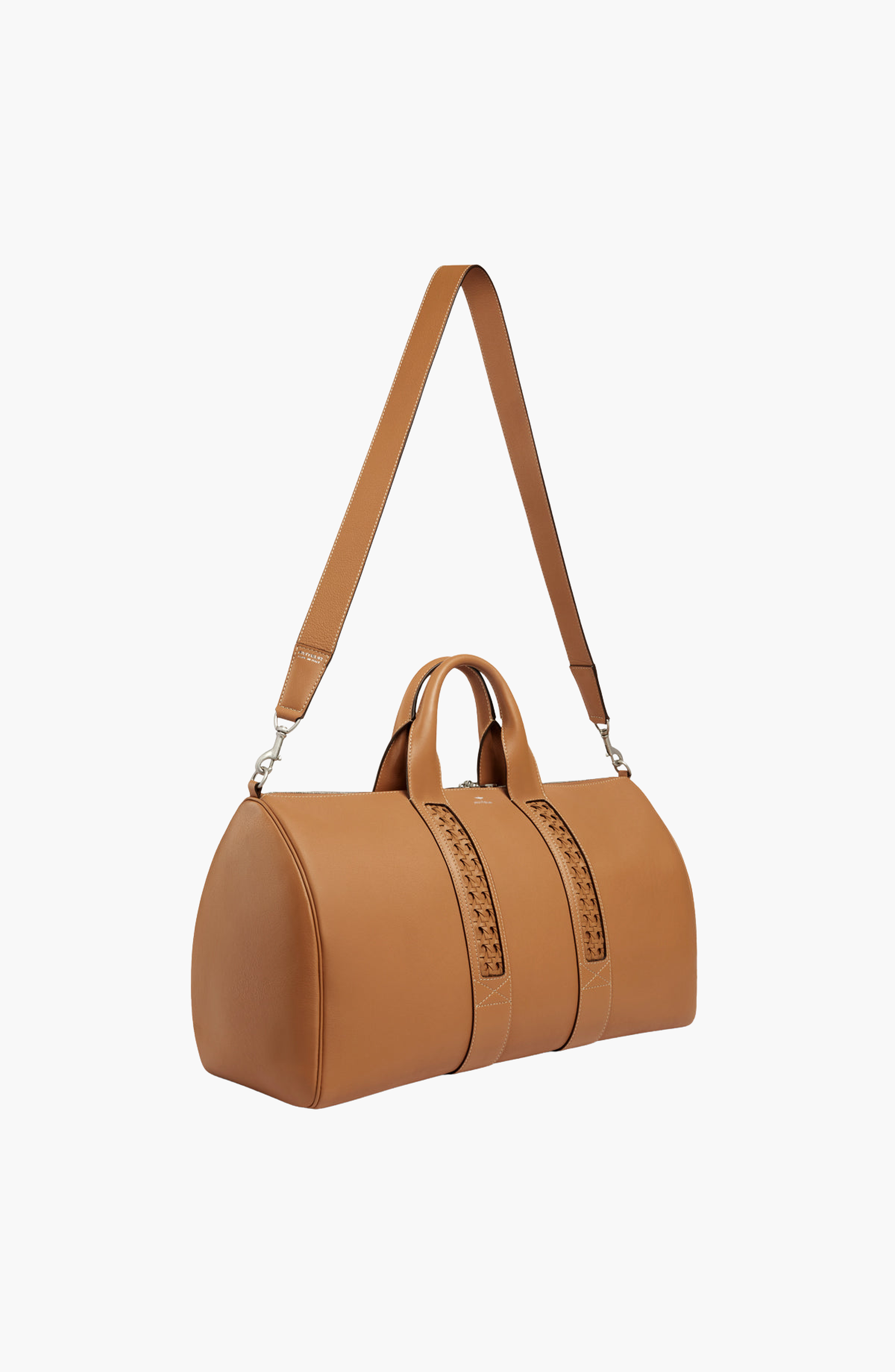 Leather Calfskin Weave Duffle Bag, Alternate, color, Walnut