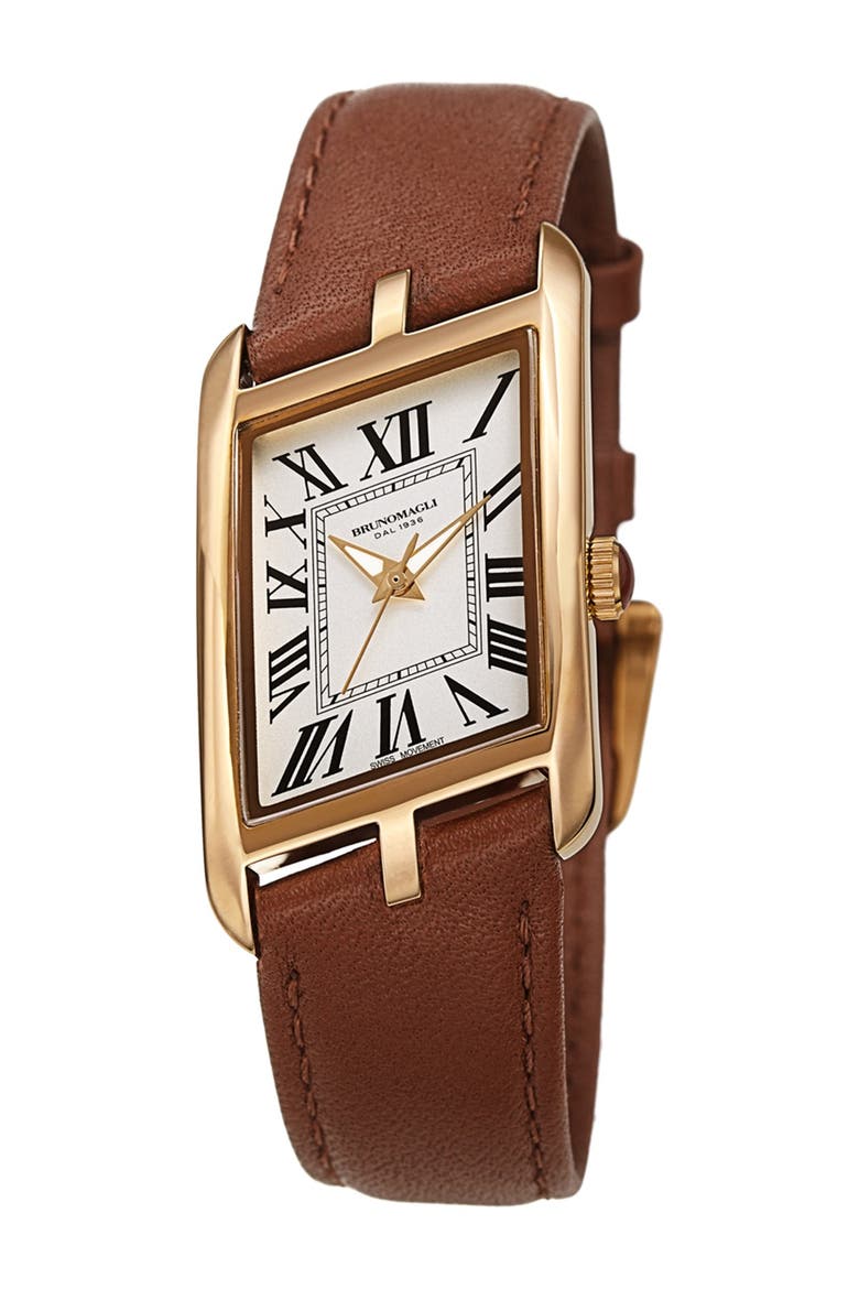 Women's Sofia 1421 Asymmetrical Case Leather Strap Watch, 24mm, Main, color, TAN