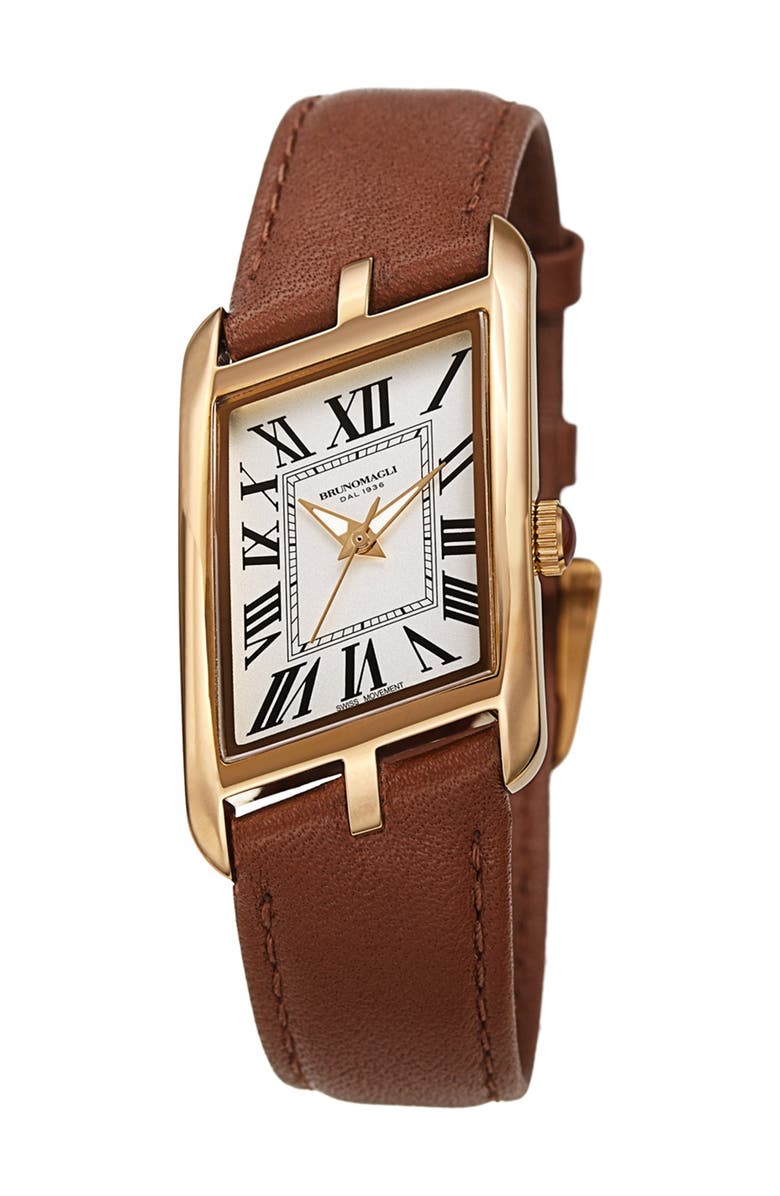 Bruno Magli Women's Sofia 1421 Asymmetrical Case Leather Strap Watch, 24mm, Main, color, 