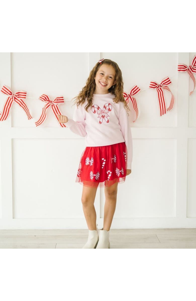 Sweet Wink Candy Cane Patch Christmas Sweatshirt, Alternate, color, Ballet Pink