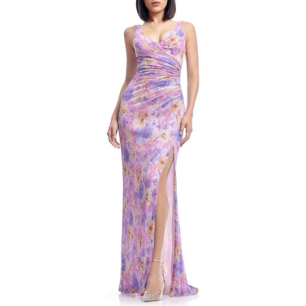 DRESS THE POPULATION DRESS THE POPULATION JORDAN METALLIC FLORAL RUCHED MERMAID GOWN