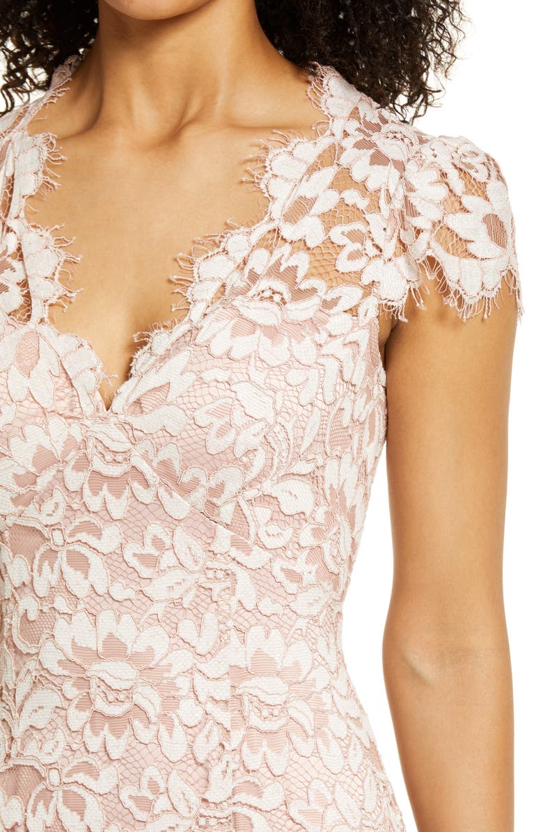 Eliza J Illusion Yoke Lace Trumpet Gown, Alternate, color, Blush