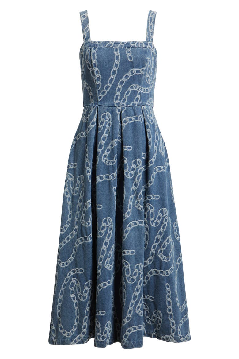 Chain Print Cotton Blend Denim Sundress, Alternate, color, DENIM