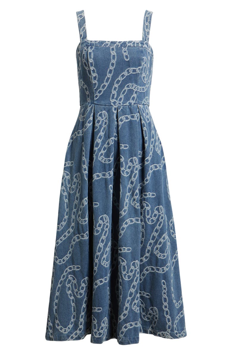 ZOE AND CLAIRE Chain Print Cotton Blend Denim Sundress, Alternate, color, Denim