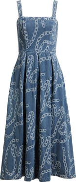 ZOE AND CLAIRE Chain Print Cotton Blend Denim Sundress