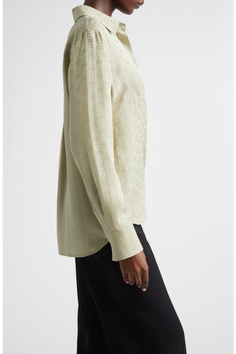 Gancini Jacquard Silk Button-Up Shirt, Alternate, color, BURNT SAGE