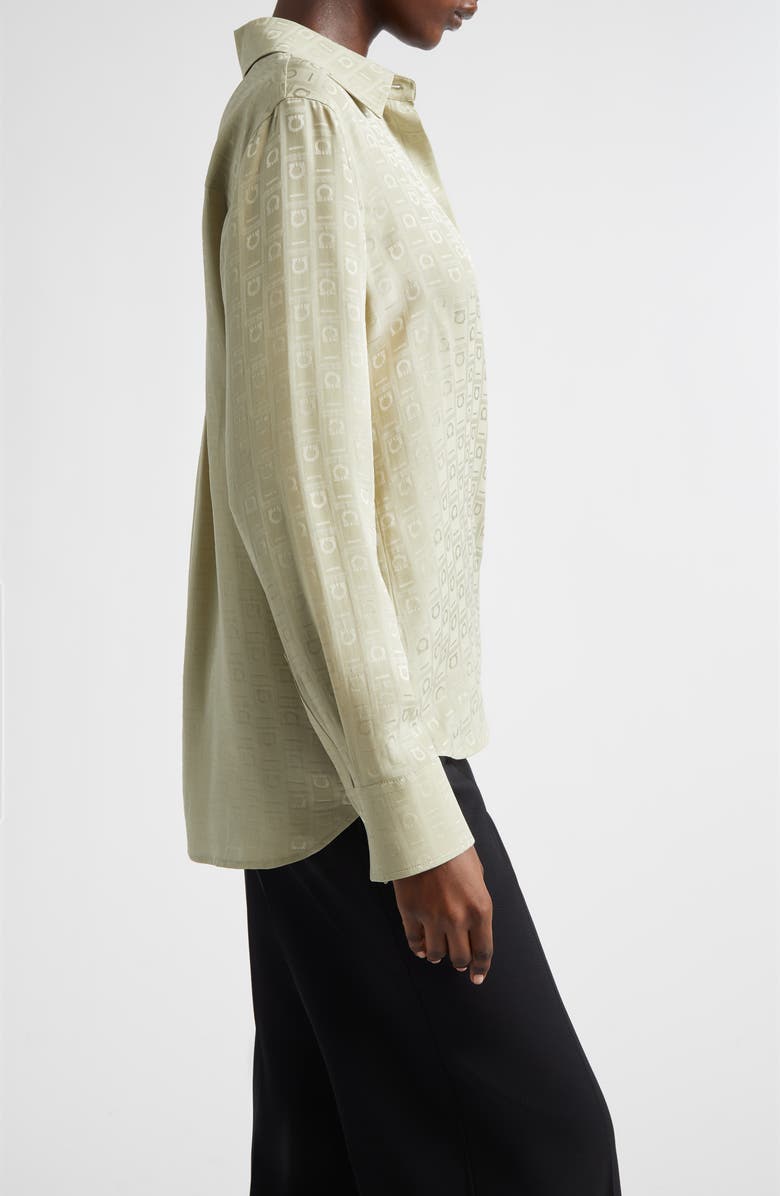 FERRAGAMO Gancini Jacquard Silk Button-Up Shirt, Alternate, color, Burnt Sage