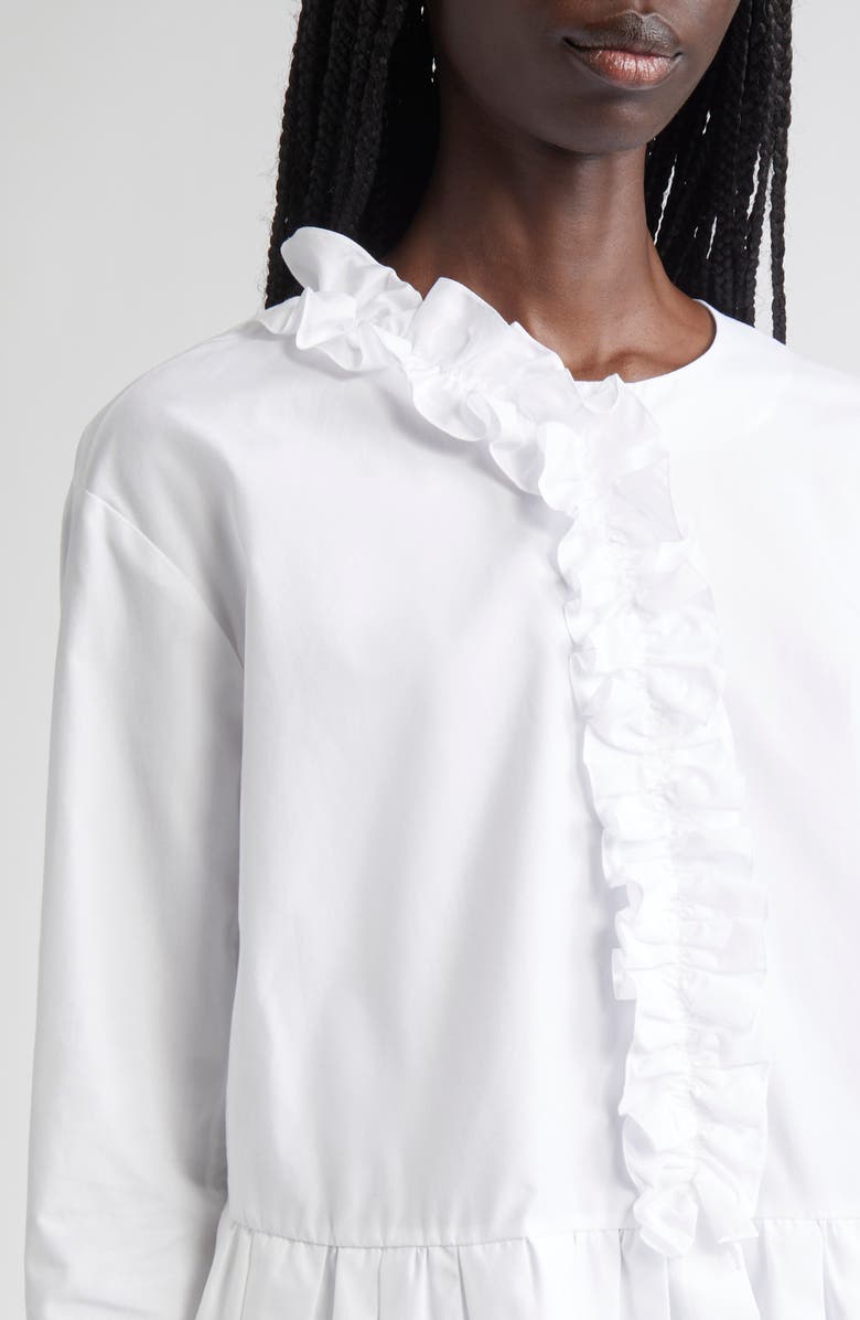 Max Mara Musa Flounce Detail Washed Cotton Poplin Shirt, Alternate, color, Optical White