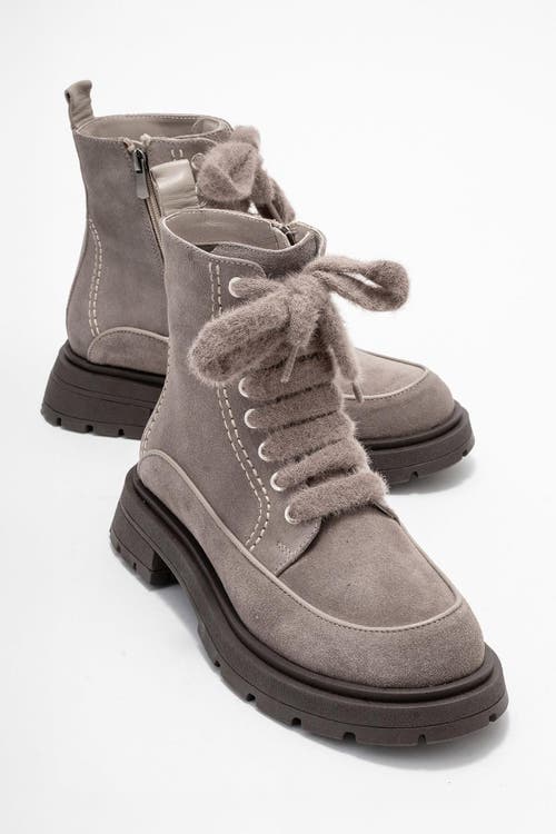 Forever & Always Shoes Mina Leather Combat Boot In Gray