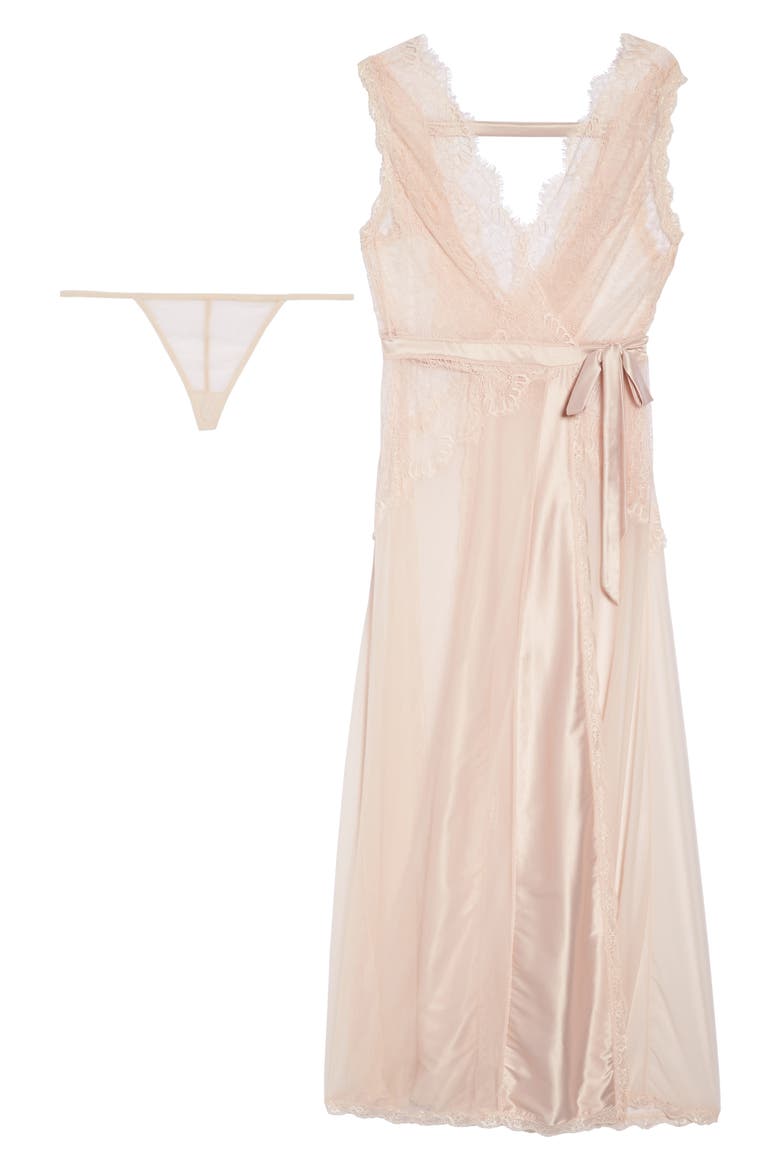 Sheer Wrap & G-String, Alternate, color, SILVER PEONY