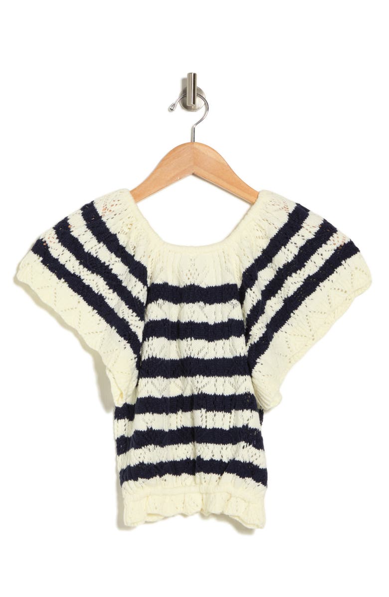 BY DESIGN Lala Stripe Open Stitch Off the Shoulder Sweater, Alternate, color, 