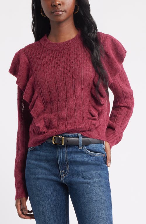 Treasure & Bond Ruffle Pointelle Sweater In Brown