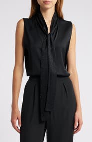 KOBI HALPERIN Evelyn Sequin Tie Neck Sleeveless Silk Blend Button-Up Top