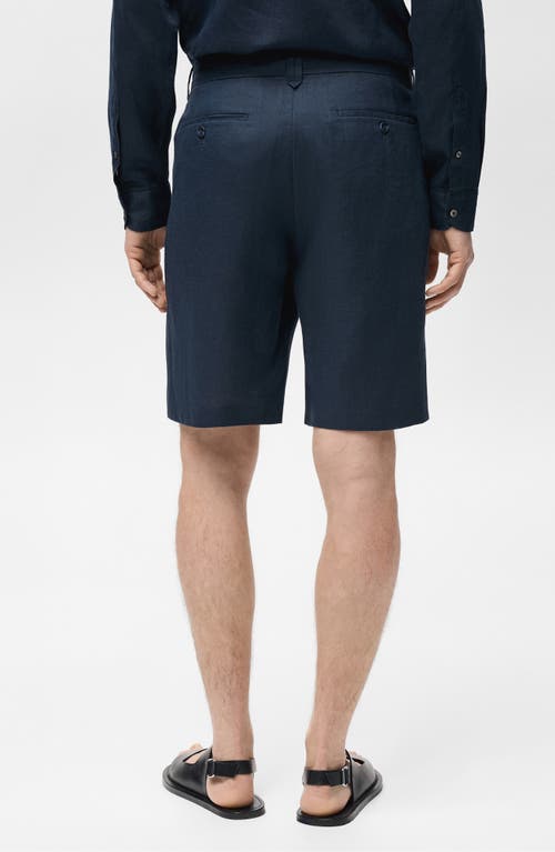 Mango Slim Fit Flat Front Linen Bermuda Chino Shorts In Dark Navy