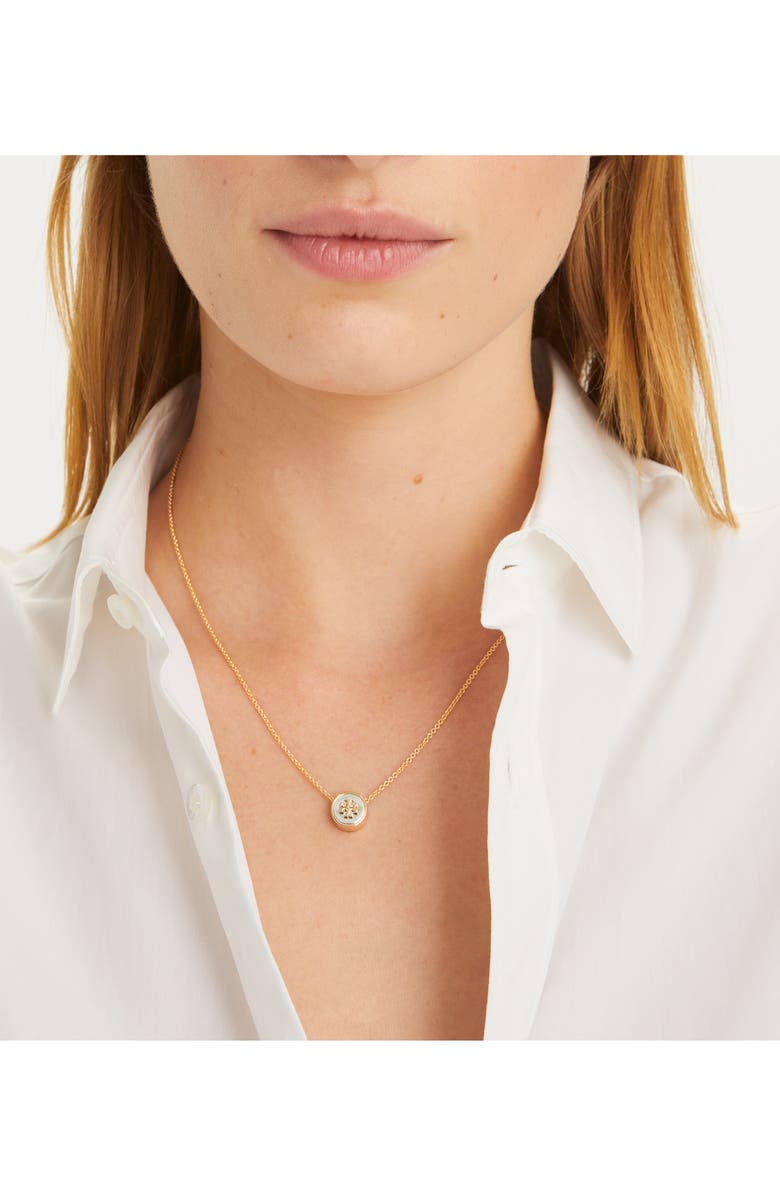 Tory Burch Kira Logo Pendant Necklace, Alternate, color, 