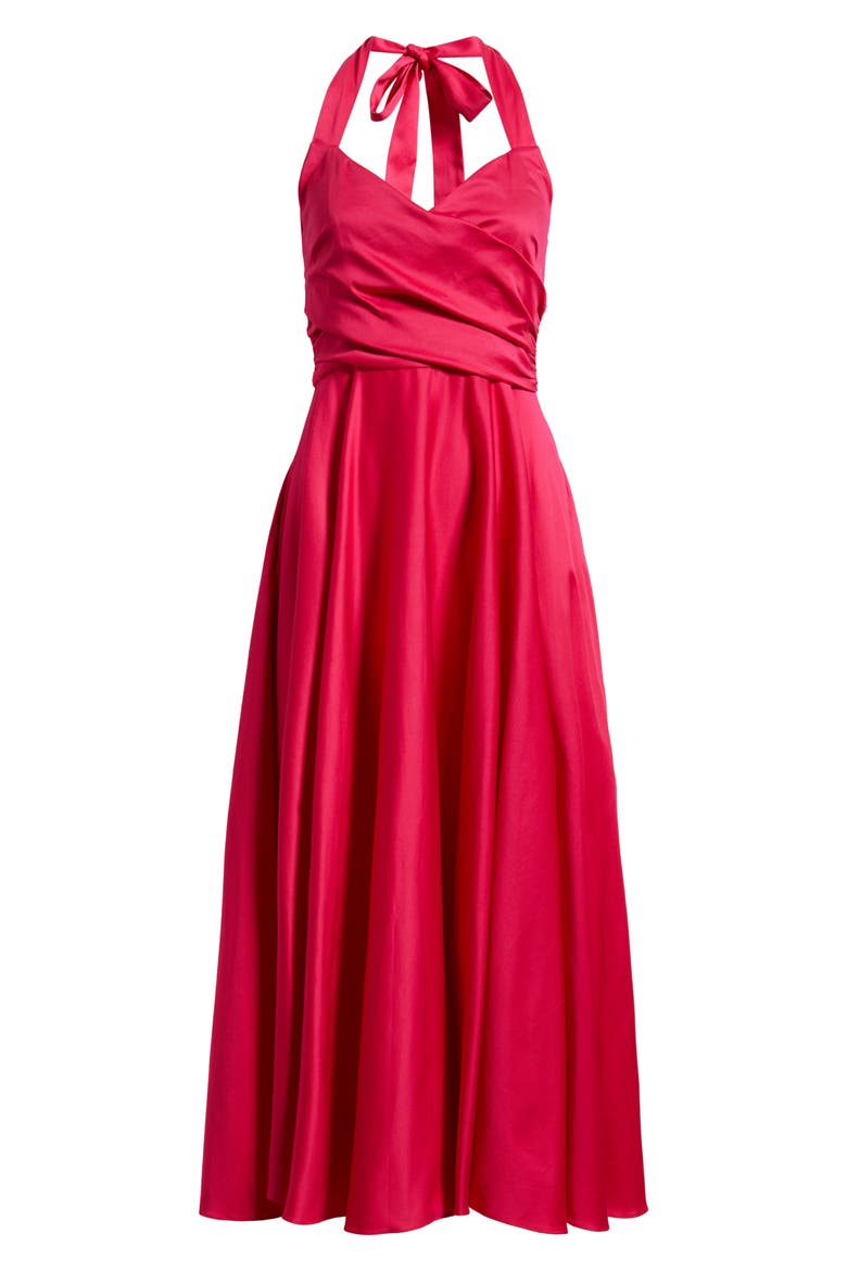 Noelle Stretch Cotton Halter Midi Dress, Alternate, color, CERISE