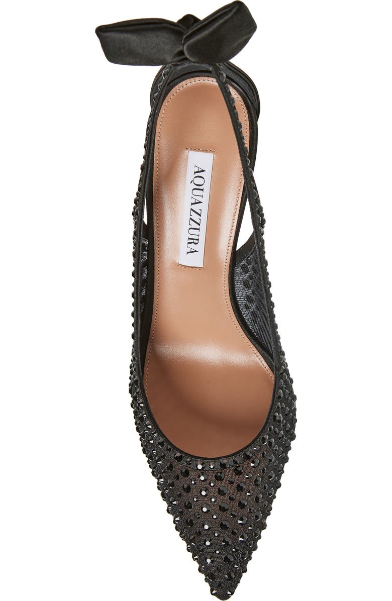 Aquazzura Bow Tie Crystal Embellished Pointed Toe Pump, Alternate, color, Black