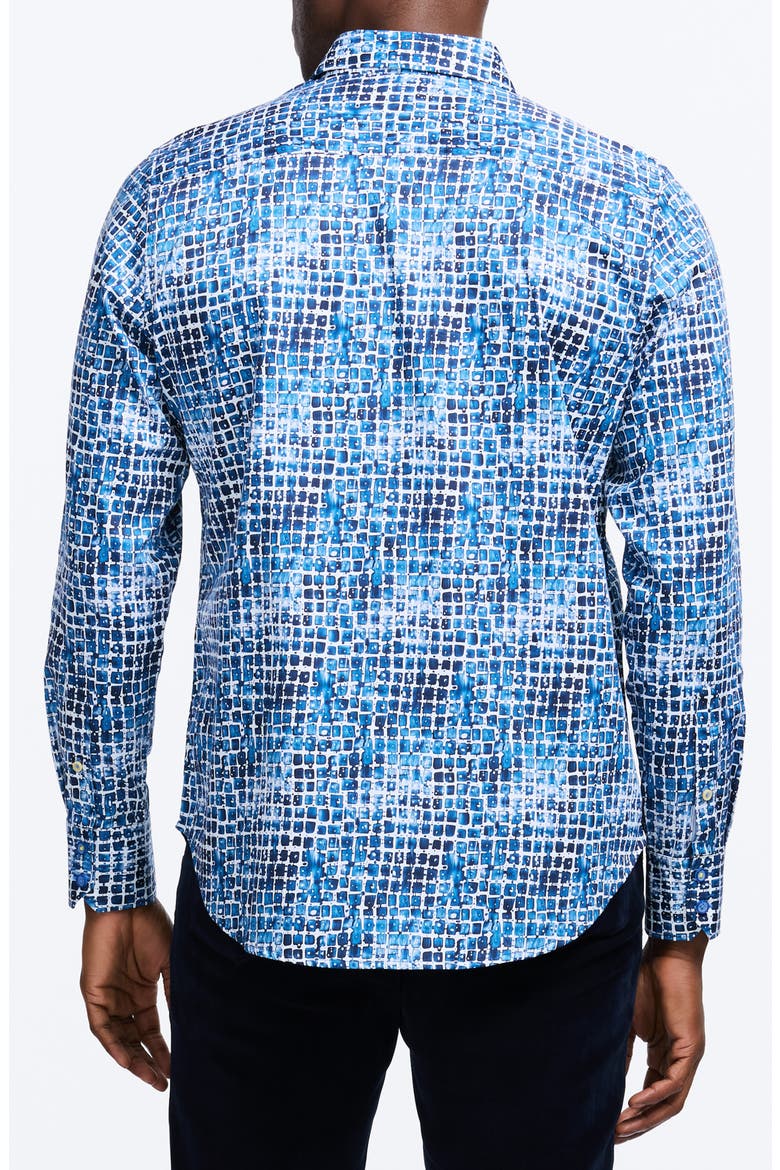 Hester Tile Print Stretch Cotton Button-Up Shirt, Alternate, color, BLUE