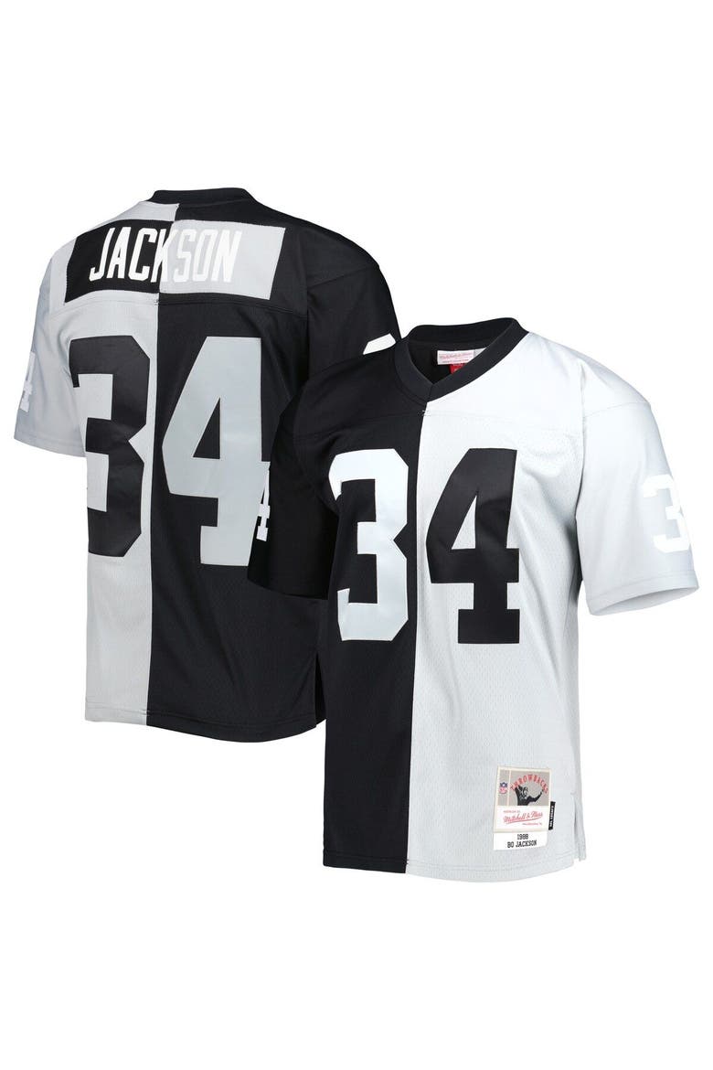 Men's Mitchell & Ness Bo Jackson Black/Silver Las Vegas Raiders 1988 Split Legacy Replica Jersey, Main, color, Black