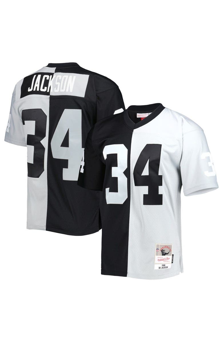 Mitchell & Ness Men's Mitchell & Ness Bo Jackson Black/Silver Las Vegas Raiders 1988 Split Legacy Replica Jersey, Main, color, Black