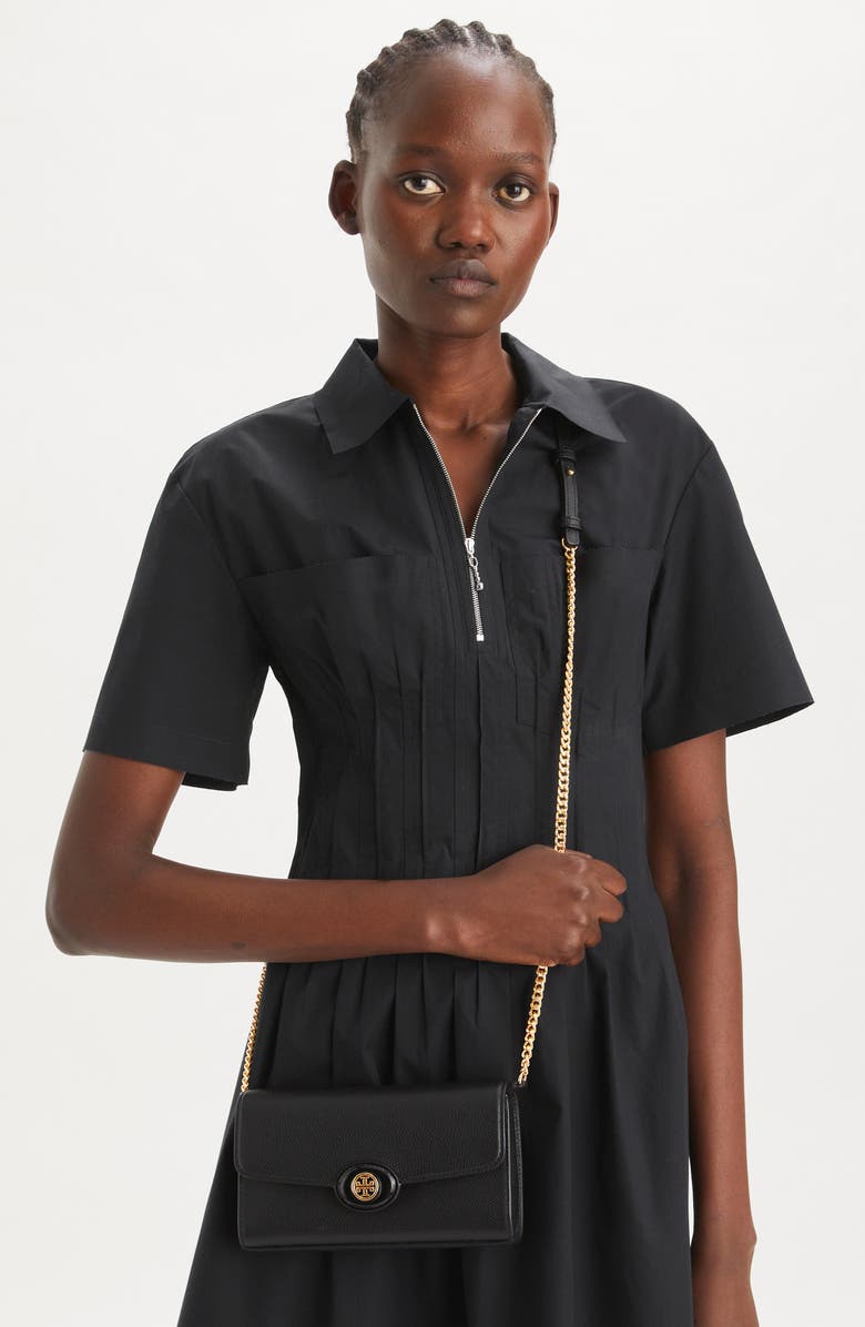 Tory Burch Robinson Pebbled Crossbody, Alternate, color, Black/Black