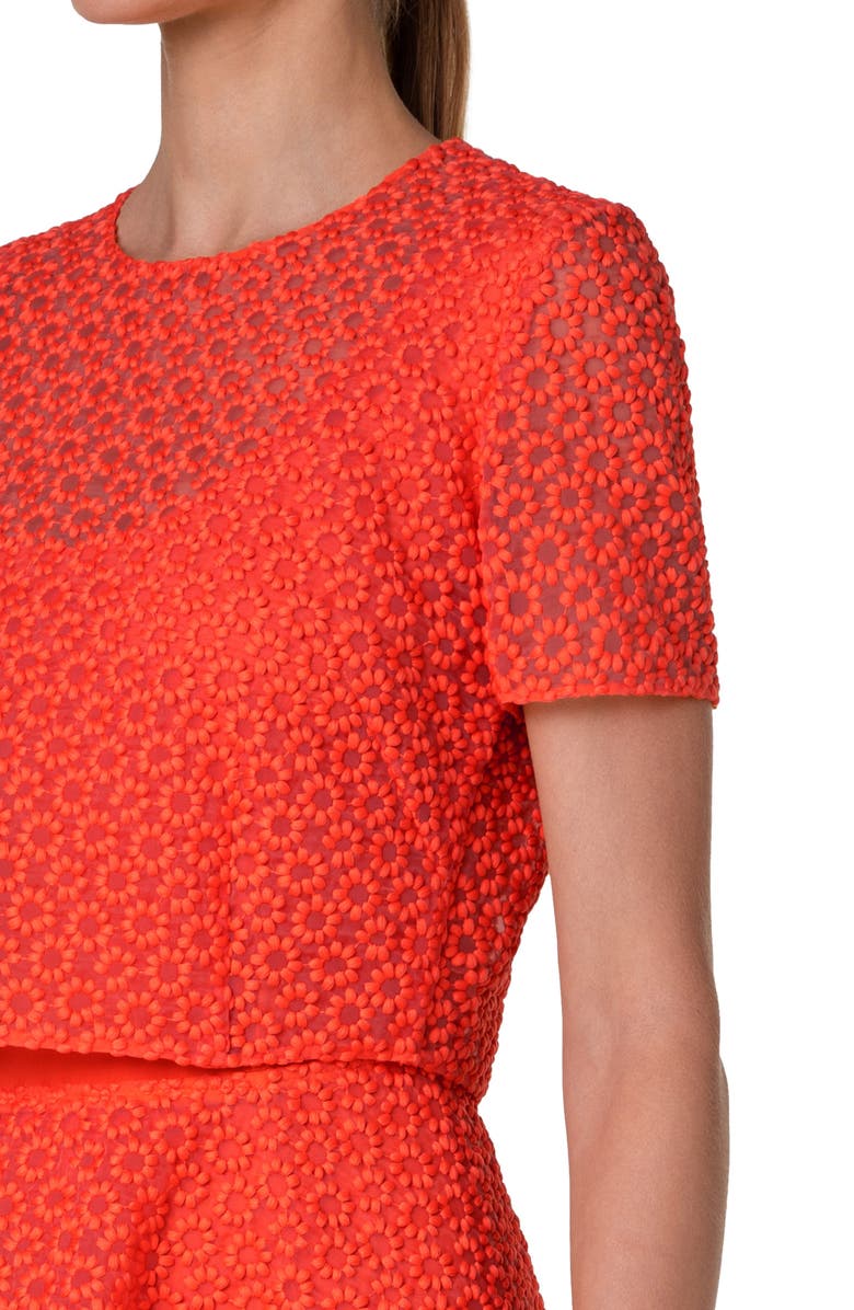 Akris Floral Embroidery Techno Organza Dress, Alternate, color, Pumpkin