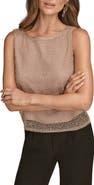 Donna Karan New York Faux Pearl Embellished Metallic Sleeveless Top